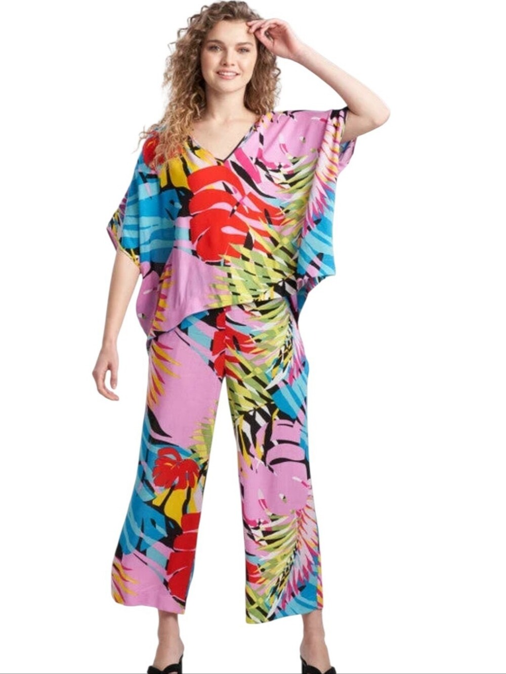 NATORI Women's Size Small Bora Bora Satin Loose Fit Crinkle Caftan PJ Pajama Set